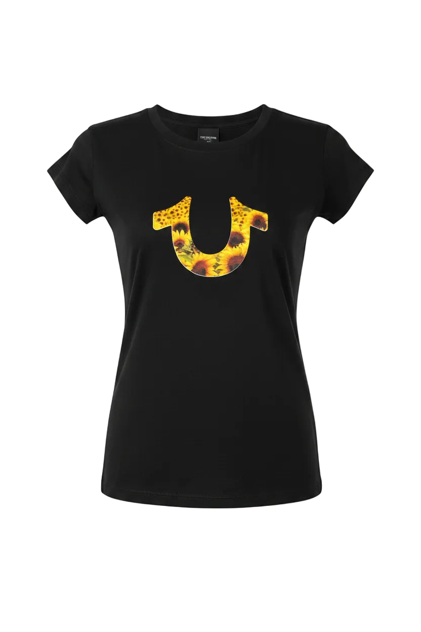 TRUE RELIGION NEGRA LETRA CON GIRASOLES MUJER M