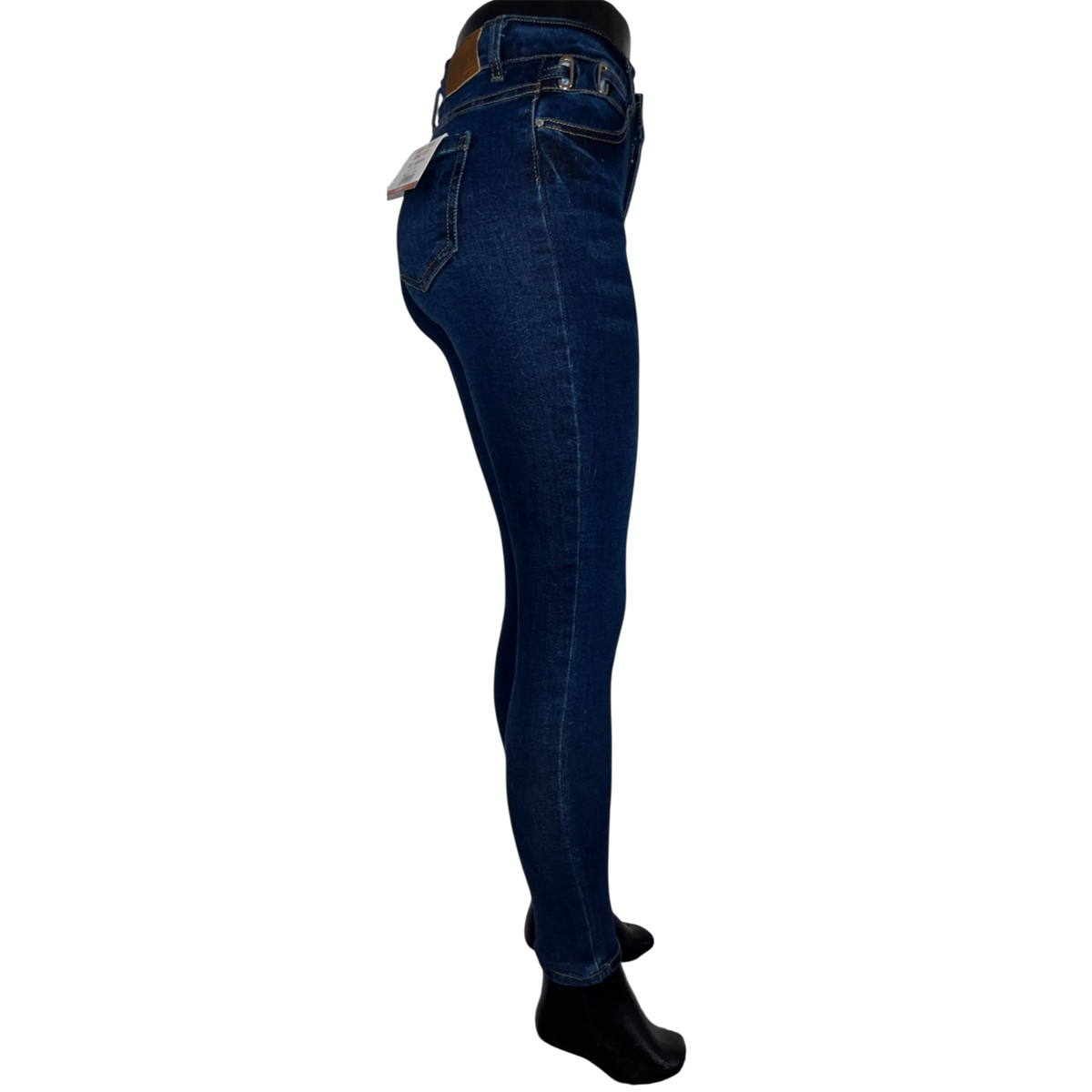 Pantalón entubado azul marino de mezclilla para mujer con cinturilla, estilo ajustado y moderno, de la marca My Store 2.