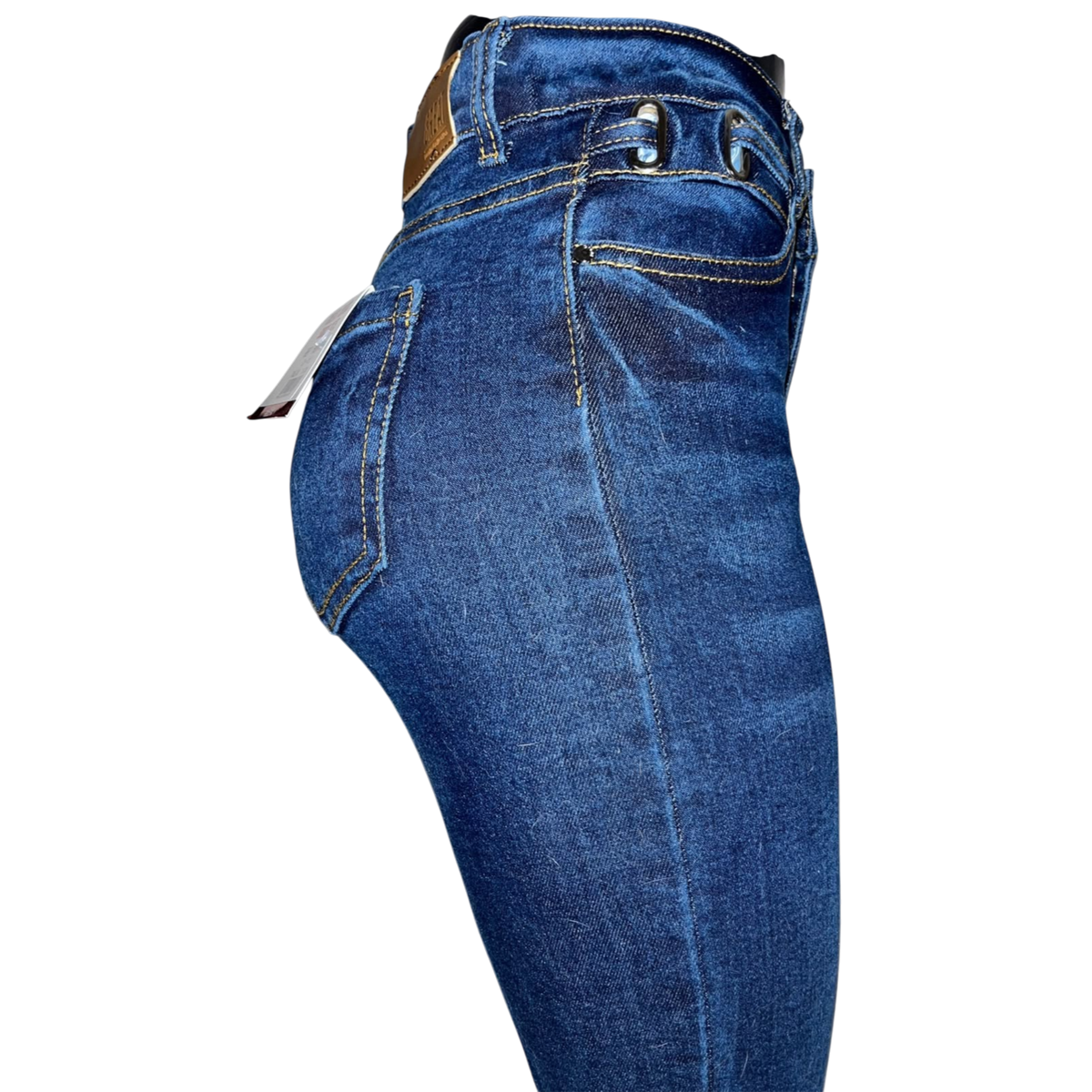 Pantalón entubado de mezclilla azul marino con cinturilla, pantalones de mujer de la marca My Store 2, en color azul oscuro