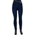 Pantalón entubado azul marino de mezclilla para mujer, con cinturilla ajustada, de la marca My Store 2.