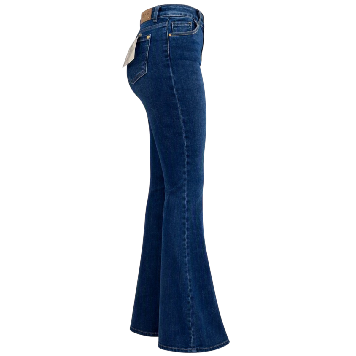 Pantalón acampanado de mezclilla para mujer de la marca My Store 2, mostrando el diseño de pierna ancha y estilo moderno.