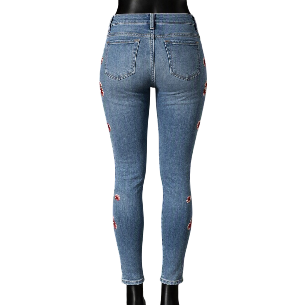 Pantalón entubado azul con estampado de flores de cerezo en tejido, pantalones de mezclilla para mujer de My Store 2